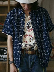 インディゴギターパターンワークシャツ