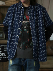 インディゴギターパターンワークシャツ