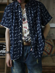 インディゴギターパターンワークシャツ