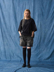 モデルが着用したウォッシュデニムショーツ