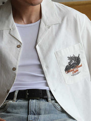 スカルドラゴン刺繍 キューバ 半袖シャツ