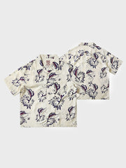 カジキプリントのハワイアン半袖シャツ、キューバンカラーとリラックスフィットでデザインされています。