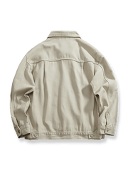 製品画像: ウォッシュドホワイトワークジャケットの全体像
詳細画像: 多ポケットデザインとウォッシュドホワイト生地のディテール