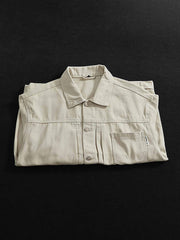 製品画像: ウォッシュドホワイトワークジャケットの全体像
詳細画像: 多ポケットデザインとウォッシュドホワイト生地のディテール