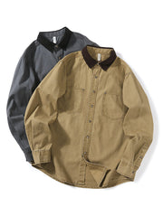 製品画像: ウォッシュ加工ヴィンテージシャツの正面全体展示、クラシックなデザインとヴィンテージ感を強調。