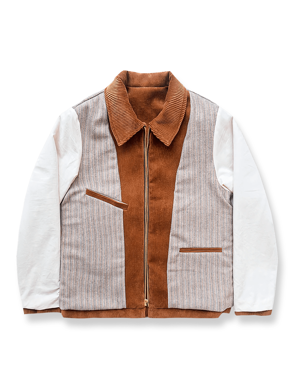 コーデュロイジッパージャケットの全体像。クラシックなフライトジャケットスタイルを強調。