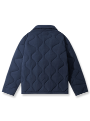 製品画像: ヴィンテージ風ひょうたん型キルティング中綿ジャケットのフロントビュー
詳細画像: ひょうたん型キルティング模様のディテール特写