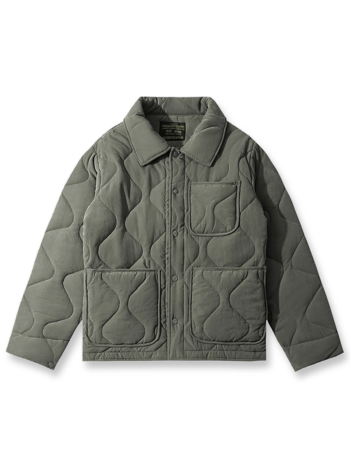 製品画像: ヴィンテージ風ひょうたん型キルティング中綿ジャケットのフロントビュー
詳細画像: ひょうたん型キルティング模様のディテール特写