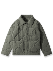 製品画像: ヴィンテージ風ひょうたん型キルティング中綿ジャケットのフロントビュー
詳細画像: ひょうたん型キルティング模様のディテール特写