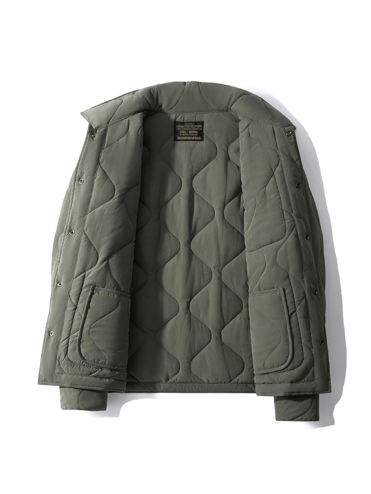 製品画像: ヴィンテージ風ひょうたん型キルティング中綿ジャケットのフロントビュー
詳細画像: ひょうたん型キルティング模様のディテール特写