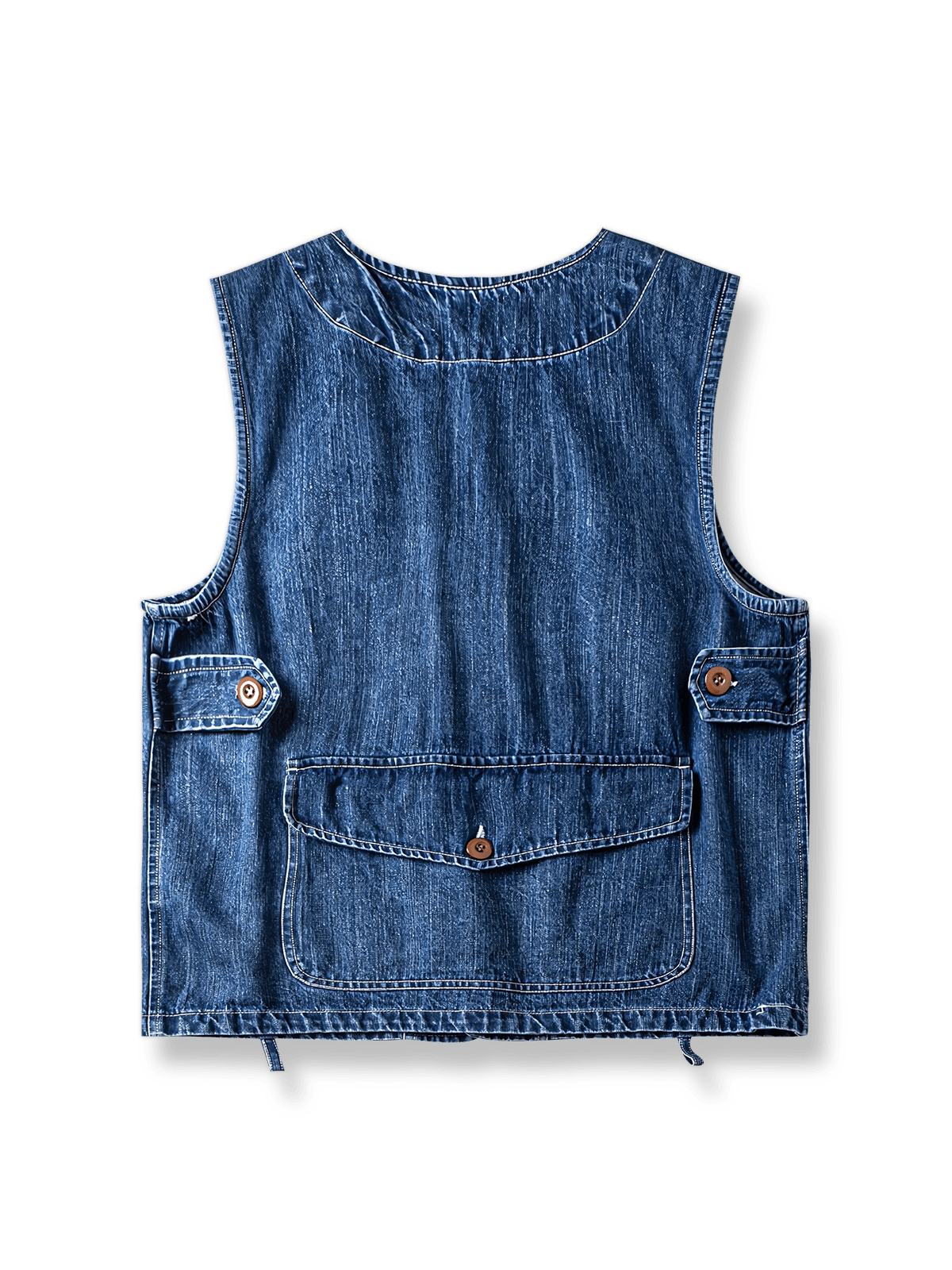 製品画像: ヴィンテージウォッシュドマルチポケットデニムベストの反面図