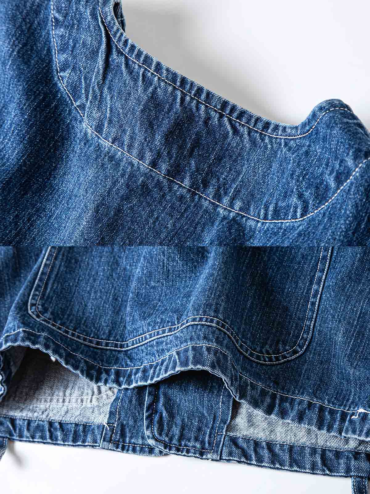 詳細画像: デニムベストの多ポケットデザインのディテール