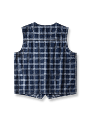 製品画像: ヴィンテージ風ウォッシュドデニムチェック柄ワークベストの正面展示