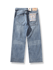 製品画像:ウォッシュ加工ダメージワイドレッグジーンズ反面図