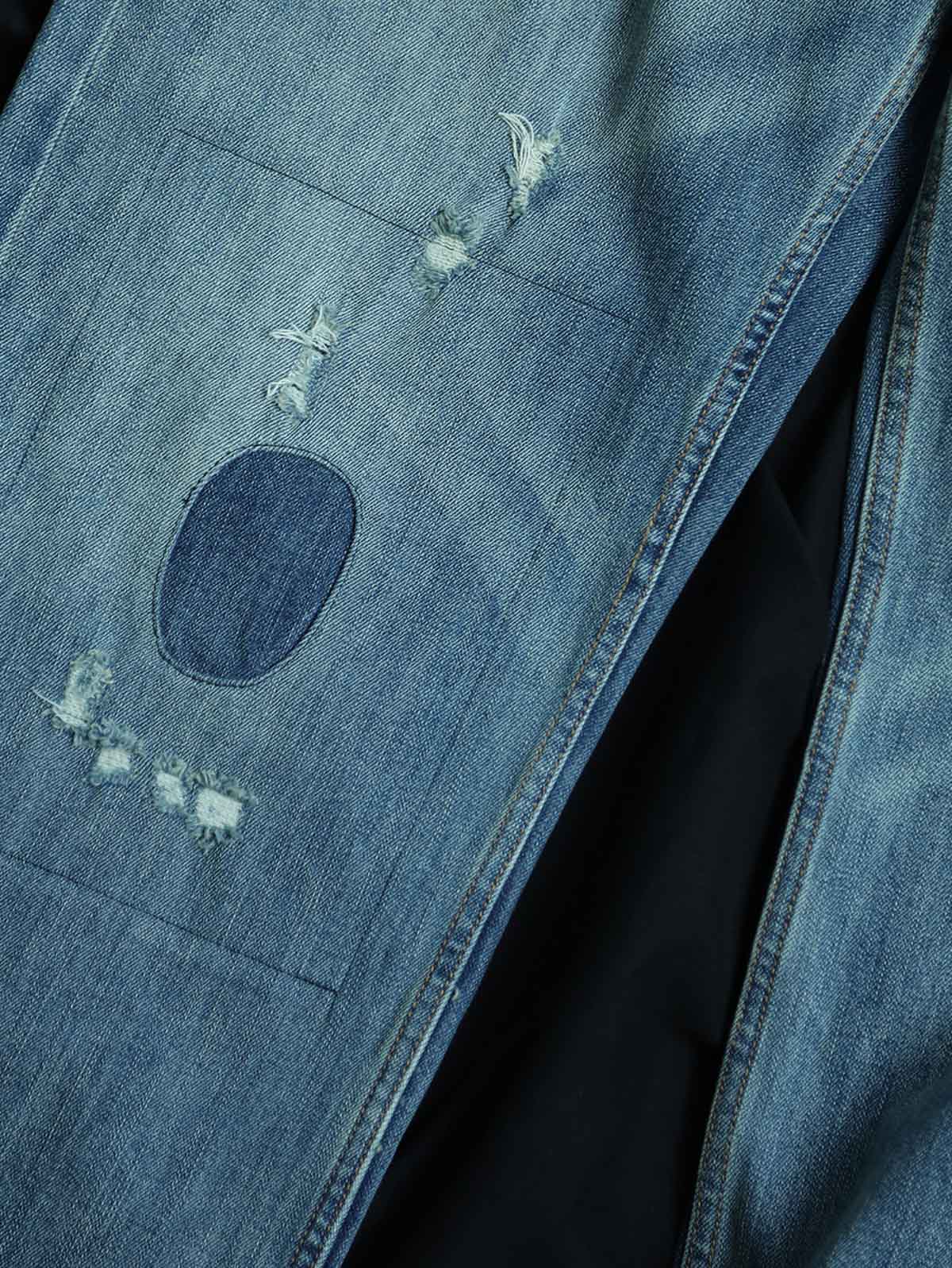 詳細画像:ジーンズのダメージウォッシュディテールとYKKカスタム五金パーツ特写図