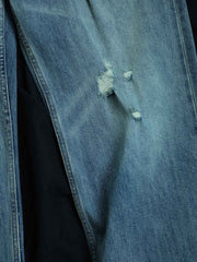 ウォッシュ加工ダメージワイドレッグジーンズ