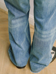 ウォッシュ加工ダメージワイドレッグジーンズ