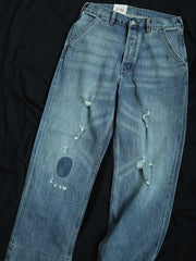 詳細画像:ジーンズのダメージウォッシュディテールとYKKカスタム五金パーツ特写図