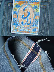 詳細画像:ジーンズのダメージウォッシュディテールとYKKカスタム五金パーツ特写図