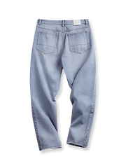 ウォッシュドブルーフリンジデニムパンツ