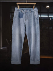 ウォッシュドブルーフリンジデニムパンツ