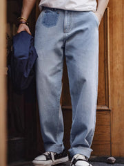 ウォッシュドブルーフリンジデニムパンツ