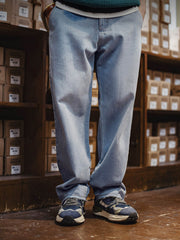 ウォッシュドブルーフリンジデニムパンツ