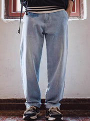 ウォッシュドブルーフリンジデニムパンツ