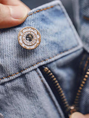 ウォッシュドブルーフリンジデニムパンツ