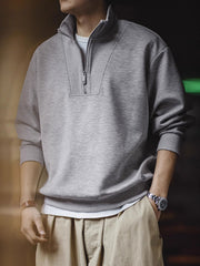 グレー スタンドカラー ハーフジップ スウェット