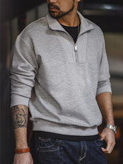 グレー スタンドカラー ハーフジップ スウェット
