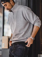 グレー スタンドカラー ハーフジップ スウェット