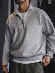 グレー スタンドカラー ハーフジップ スウェット