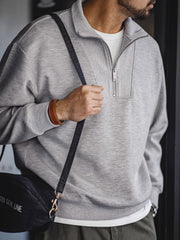 グレー スタンドカラー ハーフジップ スウェット