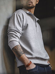 グレー スタンドカラー ハーフジップ スウェット