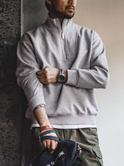 グレー スタンドカラー ハーフジップ スウェット