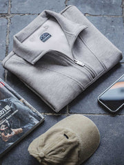 グレー スタンドカラー ハーフジップ スウェット