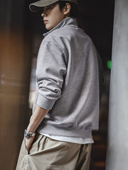 グレー スタンドカラー ハーフジップ スウェット