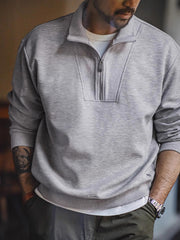 グレー スタンドカラー ハーフジップ スウェット