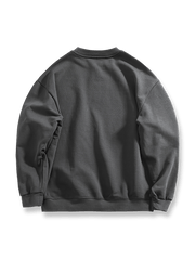 製品画像: アメリカンヘビーウェイトコットン裏毛クルーネックスウェット、ヴィンテージスタイル、厚手、秋冬向け
詳細画像: 高密度リブ、スウェットのプリントディテール、クルーネックデザイン