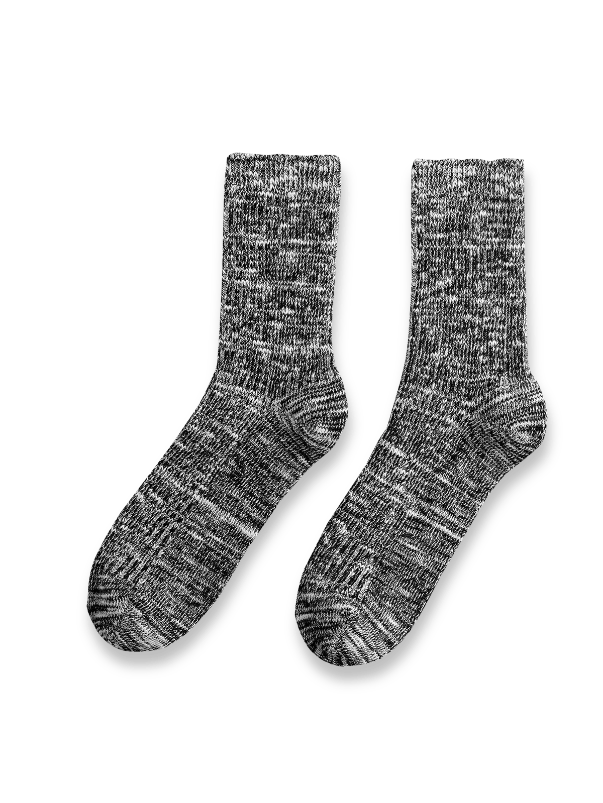 製品画像: ヴィンテージスノーフレーク柄のミドルコットンソックスの正面画像。快適な履き心地と通気性に優れた中筒丈ソックス。
詳細画像: 編み目のディテールと質感を強調したコットンソックスの特写画像。吸汗性の高いニット素材を使用。