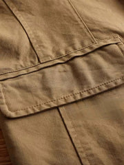 製品画像: アメリカンヴィンテージコットンジャケットの正面全体画像。
詳細画像: フィットシルエットとウォッシュ加工による自然な風合いのディテールクローズアップ。