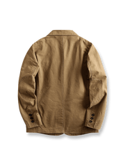 製品画像: アメリカンヴィンテージコットンジャケットの正面全体画像。
詳細画像: フィットシルエットとウォッシュ加工による自然な風合いのディテールクローズアップ。