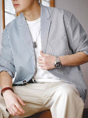 シアサッカー ストライプ柄テーラードジャケット