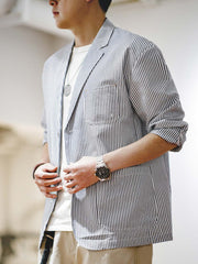 シアサッカー ストライプ柄テーラードジャケット