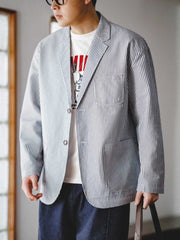 シアサッカー ストライプ柄テーラードジャケット