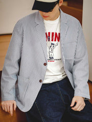 シアサッカー ストライプ柄テーラードジャケット