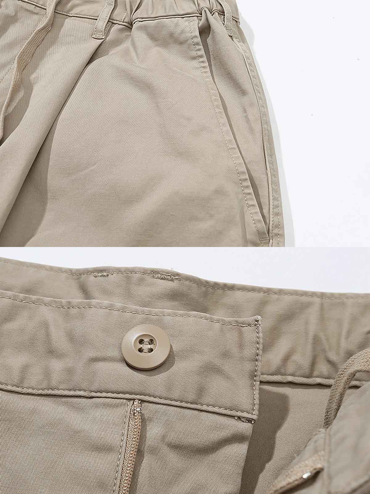 YKKジッパーとボタン、ウォッシュド加工によるヴィンテージ感のディテール