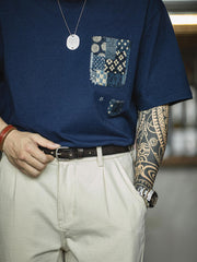 モデル画像:モデルが黒の一層牛革レトロベルトを着用した図