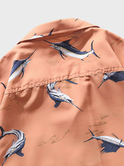 カジキ柄 オレンジ色 キューバシャツ